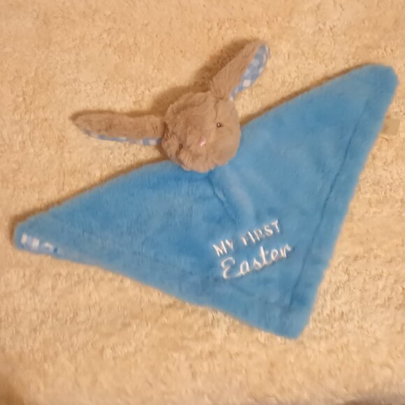 NWOT~ Tan Bunny Rabbit with Blue Embroidered 1st Easter Baby Security Blanket - Picture 9 of 10